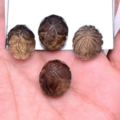 Lote de 4 piezas de piedras preciosas mogoles ovaladas de cuarzo ahumado natural talladas a mano 19,41 mm-19,70 mm Foto 1 de 4