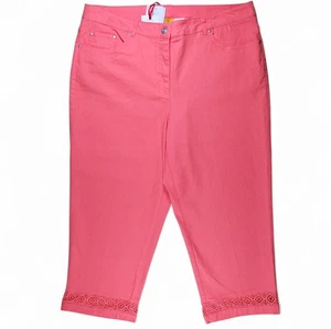 Ruby Rd Capri Pants Size 18 W Stretch Coral Pink Pockets Lace Hem New With Tags - Picture 1 of 8