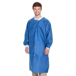 Disposable Lab Coats 38" Long 100ct Blue Adult Work Gowns Medium SMS 40 gsm PPE - Picture 1 of 7