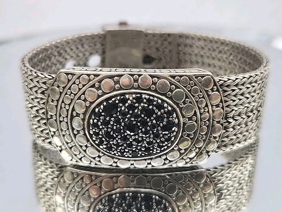 Vintage John Hardy Black Sapphire Sterling Silver 925 Mesh Bracelet Heavy 81 Gr - Image 1 of 4