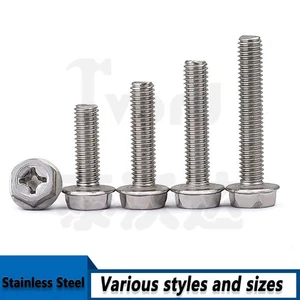 Flanged Hexagon Head Bolts Flange Hex Screws A2 Stainless Steel M4/5/6 Phillips - Picture 1 of 6
