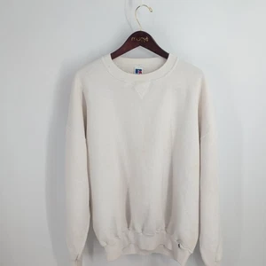 Vtg 90s Thrashed Russell Athletic Crew Neck Pullover Sweatshirt Cream SZ 2XL - Picture 1 of 10