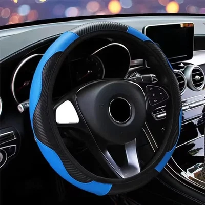 PU Carbon Fiber Leather Steering Wheel Cover / Universal Fit 14.5–15” Ships Free - Image 1 of 4