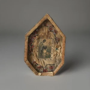 Antike religiöse Kunst Andacht ex Voto Klosterwerk 19. Jahrhundert ? 9,5” X 6” - Bild 1 von 9