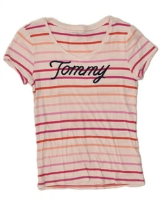 TOMMY HILFIGER Girls Graphic T-Shirt Top 13-14 Years Large Pink Striped AQ25 - Picture 1 of 3
