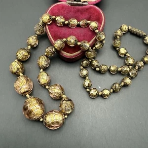 Collana Girocollo Vintage Art Decò Murano Veneziano Foglio Oro Perline Perline - Foto 1 di 10