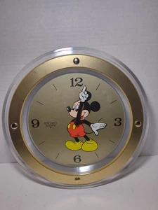 Vintage Disney Mickey Mouse Wall Clock 10.5" Gold Tone Seiko Quartz TESTED WORKS - Picture 1 of 7