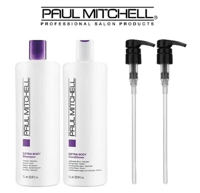 Paul Mitchell Extra Body Shampoo & Conditioner 33.8oz Duo + Liter Pumps/New 2025 - Image 1 of 4