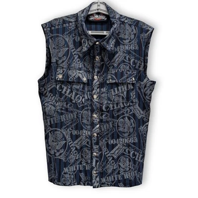 复古 Y2K 唇部服务背心男式大号细条纹哥特朋克替代摇滚 — 第 1/4 张图片