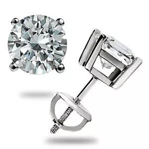 ORECCHINI IN MOISSANITE 3,25 CT TAGLIO ROTONDO GRIGIO ORO BIANCO 14K BORCHIE PLACCATI A VITE - Foto 1 di 4