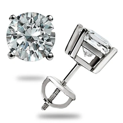 3.25 CT ROUND CUT GRA MOISSANITE EARRINGS 14K WHITE GOLD Plated STUDS SCREW-BACK - Image 1 of 4