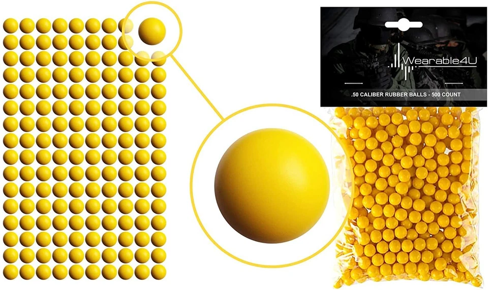 Wearable4U .50 Caliber Reusable Yellow Rubber Balls for Paintball Gun 500 pack