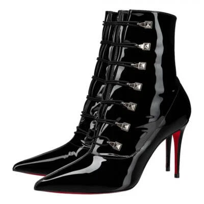 Bota Christian Louboutin Frenchissima 2020 85 Patente Preta Salto Curto no Tornozelo 36 - Imagem 1 de 4