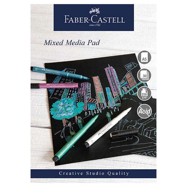 Faber Castell Creative Studio Mixed Media Pad Black A5 250GSM 30 Sheets WD861914 - Image 1 of 1