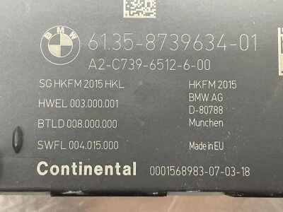 BMW 530E 2018 módulo de control de carrocería tapa puerta trasera ordenador 61358739634 19 20 Foto 1 de 4