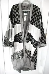 ASHRO Art To Wear Black & White ELEPHANT Print Coat Women's Plus Size 3X ~NEW - Picture 1 of 12
