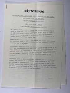 Whitesnake Press Release Here I Go Again Promo Release Date 19th October 1987 - Picture 1 of 12