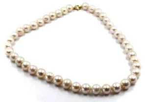 COLLANA IN ORO GIALLO 18K, PERLE ROSA BAROCCHE TONDE, 9.5-10 MM, 40-50-60 CM - Foto 1 di 17