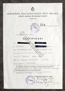 Certificato Partigiano - C.V.L. Piemonte Divisione 11^ Patria - Alessandria 1946 - Picture 1 of 1