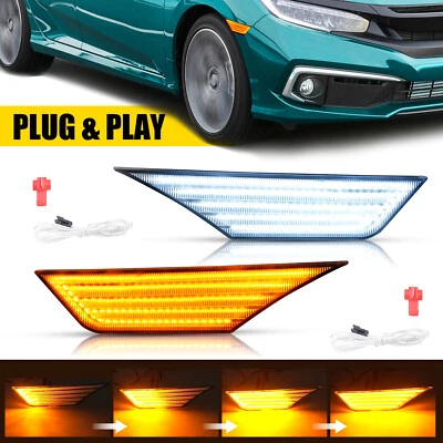 Clear Switchback Sequential LED Side Marker Signal Light For Honda Civic 2016-21 Foto 1 de 4