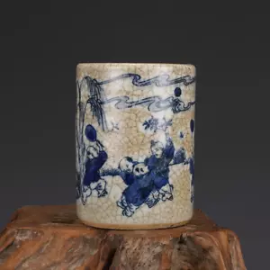 Rara olla de cepillo de porcelana azul y blanca pintura a mano china - Imagen 1 de 7