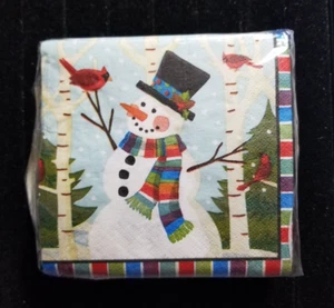 Holiday Beverage Napkins Smiling Snowman 62 Count Paper Amscan USA 2 Ply - Picture 1 of 2