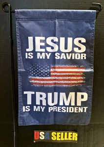 Donald Trump Garden Flag FREE FIRST CLASS SHIP Jesus God Blue USA Sign 12x18" - Picture 1 of 1