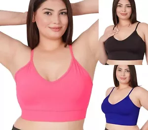 1X 2X 3X Plus Size Women's Round or V Neck Athletic Racerback Bra Removable Pads - Picture 1 of 21