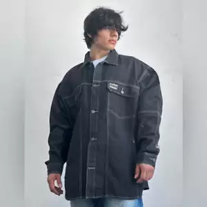 Chaqueta Camisa Denim Informal Estilo Estampado Animal Negro Pelle Pelle para Hombres Nueva con Etiquetas - Imagen 1 de 6