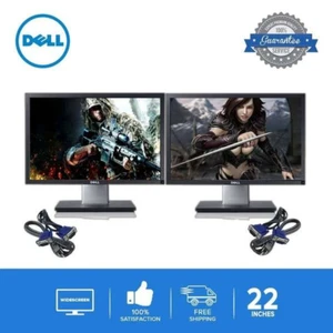 DELL Matching DUAL 22" LCD - FULL HD Monitors Gaming GARADE A cable x2 - Picture 1 of 10