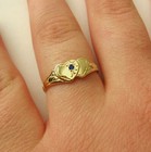 SOLID 9K 9ct SOLID GOLD DOUBLE HEART SAPPHIRE LOVE SIGNET RING Size J/5 to N/7  