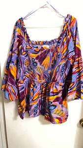 Blusa para mujer Terra & Sky talla 1X mangas globo estampado geométrico multicolor l - Imagen 1 de 4