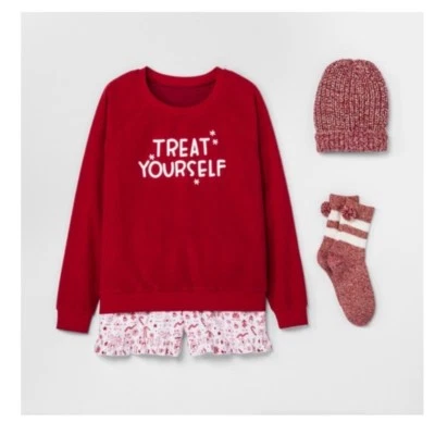 Xhilaration Women's Really Red Treat Yourself Cozy Loungewear 4 Piece Set, XS    - Image 1 of 3