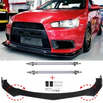 Glossy Black Front Bumper Lower Lip + Strut Rods For Mitsubishi Lancer CJ CY CF - image 1 of 4