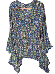 New Directions Women Plus Size 2X Multicolor Paisley Bohemian Flowy Sleeve Top - Picture 1 of 17