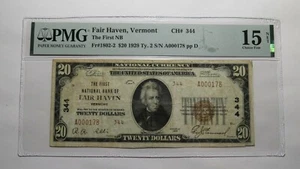 $20 1929 Fair Haven Vermont VT National Currency Bank Note Bill Ch. #344 F15 PMG - Picture 1 of 4