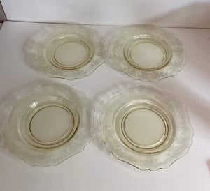 4 Cambridge Glass Apple Blossom Yellow Plate 8 1/4" Lunch Luncheon Plates - Picture 1 of 12