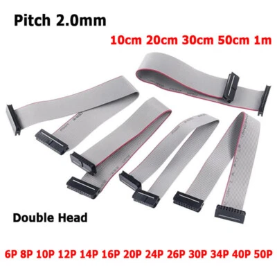 IDC 6-50P Pin Flat Ribbon Cable Connector Double Head 10CM-1M Length 2.0mm Pitch