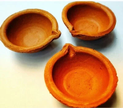 Lámpara de aceite de arcilla de Ceilán tradicional hecha a mano adornos para el hogar decoración natural 3 piezas Foto 1 de 4