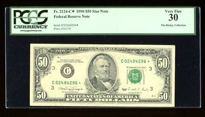 DBR 1990 $50 FRN Philadelphia STAR Fr. 2124-C* PCGS 30 Serial C02484296* - Image 1 of 2
