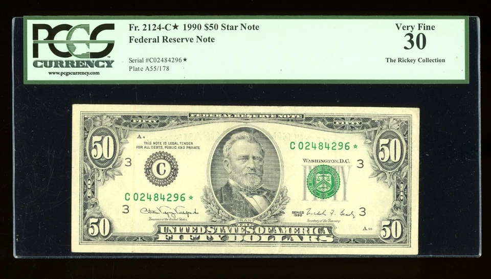DBR 1990 $50 FRN Philadelphia STAR Fr. 2124-C* PCGS 30 Serial C02484296* - Image 1 of 2