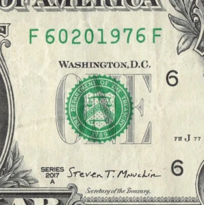 JUNE 20 1976 Birthday Date Note Fancy Serial Number One Dollar Bill - Image 1 of 4