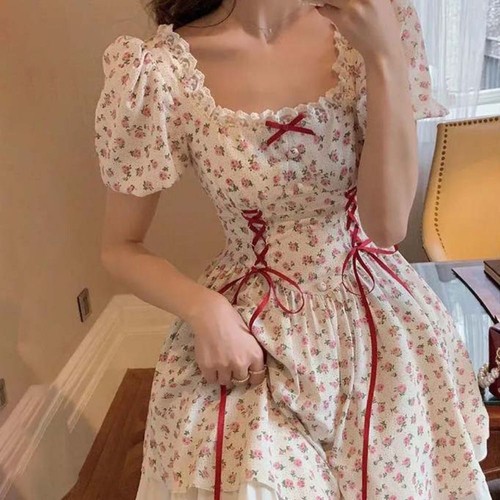 Slim Fit Women's Floral Dress Bowknot Bow Ruffle Dress Girl eBay