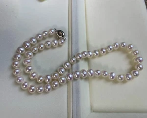 classic 8-9mm south sea white pearl necklace 18inch 925s - Picture 1 of 4