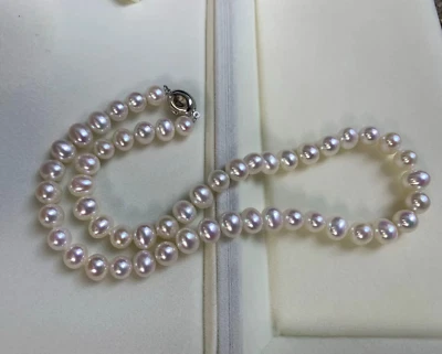 classic 8-9mm south sea white pearl necklace 18inch 925s - Image 1 of 4
