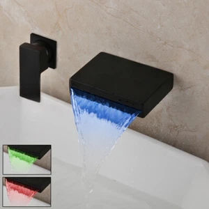 Cuarto de baño Bañera Grifos de cascada de montaje en pared negro Grifo mezclador de un solo nivel - Imagen 1 de 9