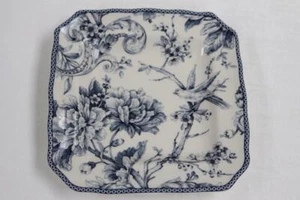222 FIFTH ADELAIDE BLUE & WHITE FLOWERS BIRDS SQUARE SALAD PLATES -NEW- SET 4 - Picture 1 of 1