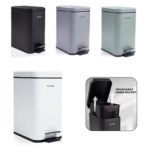 5L BATHROOM SLIM KITCHEN PEDAL RECTANGULAR BIN WASTE WITH SOFT CLOSING LID - Picture 1 of 41
