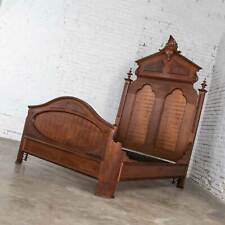 Antique Victorian Walnut & Burl Walnut Tall Lincoln Style Full Size Bed