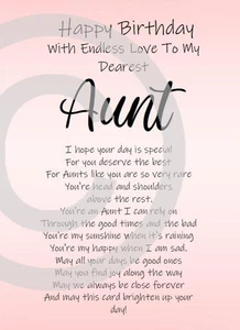 NEW DESIGN  Special Aunt on her Birthday A5 Birthday Card Auntie Keepsake Love - Picture 1 of 5